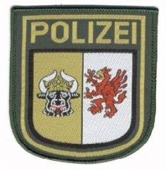 Aufnäher Polizei Mecklenburg-Vorpommern, gewebt, auf grün (alte Art)