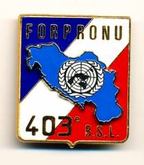 Metallabzeichen Frankreich, UNO, 403. BSL FORPRONU, Nadel, Delsart