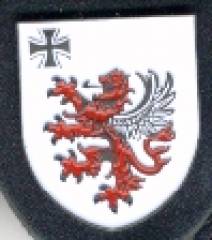 Pocket Badge Area Defense Command 47 Giessen, painted, clutchback, Hummel
