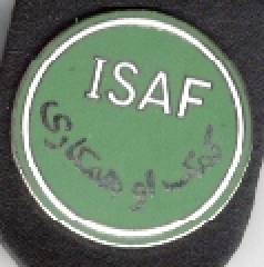 Brustanhänger ISAF Afghanistan rund, Feueremaille, Stacheln
