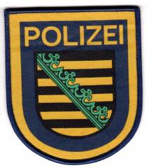 Aufnäher Polizei Sachsen, auf blau, gewebt