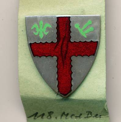 Unit Crest 118th Medical Battalion, grün opaque, Stacheln, german made ohne Hersteller