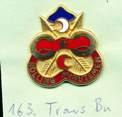 Unit Crest 163rd Transportation Battalion, clutchback, D22, one nail repaired