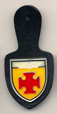 Pocket Badge Air Force Supply Regiment 4 MOSBACH, painted/epoxy coated, clasps, no hallmark