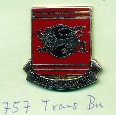 Unit Crest 757th Transportation Battalion, clutchback, G23