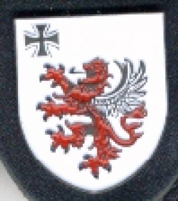 Pocket Badge Area Defense Command 47 Giessen, painted, clutchback, Hummel